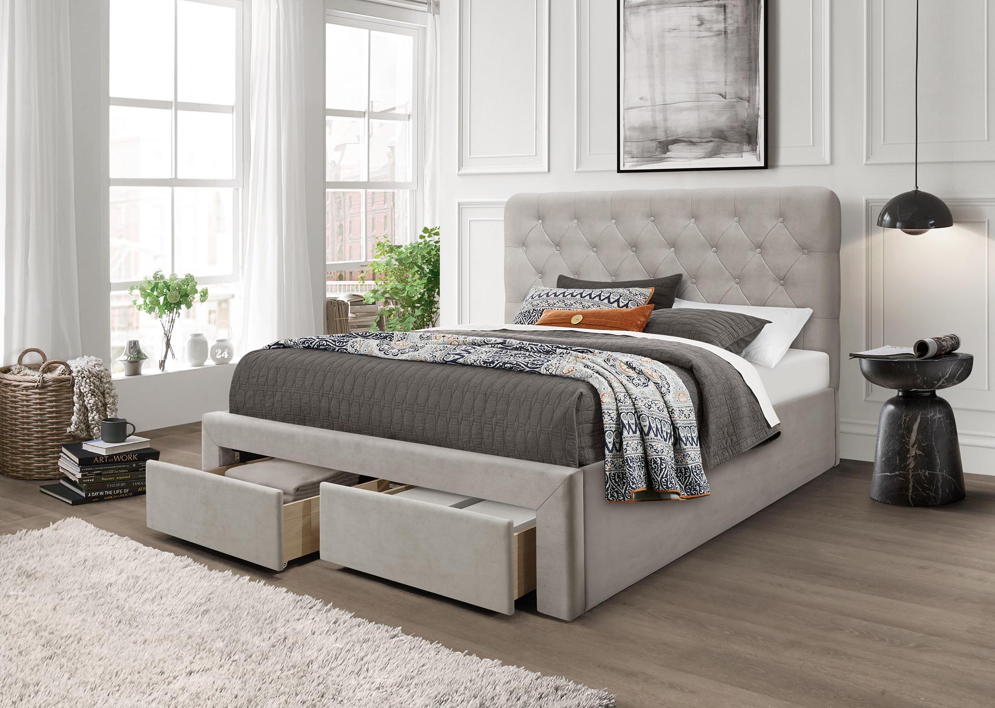 MARISOL 160 bed with drawers, beige
