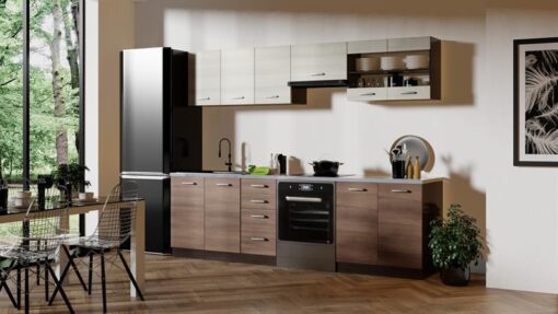 Kitchen furniture set AMANDA 2   260 navara oak / cinnamon acacia / wenge